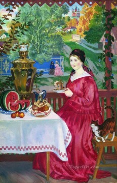  Mikhailovich Pintura al %C3%B3leo - La esposa del comerciante en el balcón 1920 Boris Mikhailovich Kustodiev
